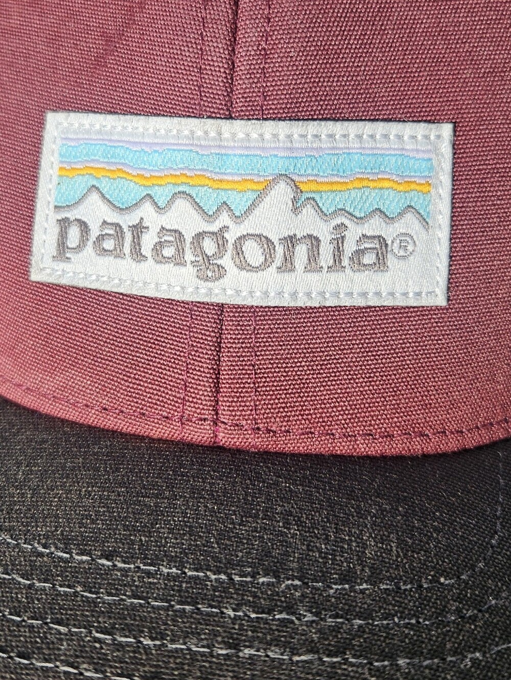 Patagonia Burgundy Trucker Hat Cap Snapback One Size Unisex Embroidered Logo - Picture 4 of 4